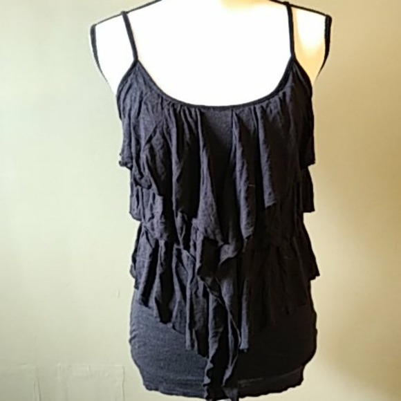 a.n.a Tops - A.N.A. Cascading Ruffles Tank Top Sz S Black SALE!